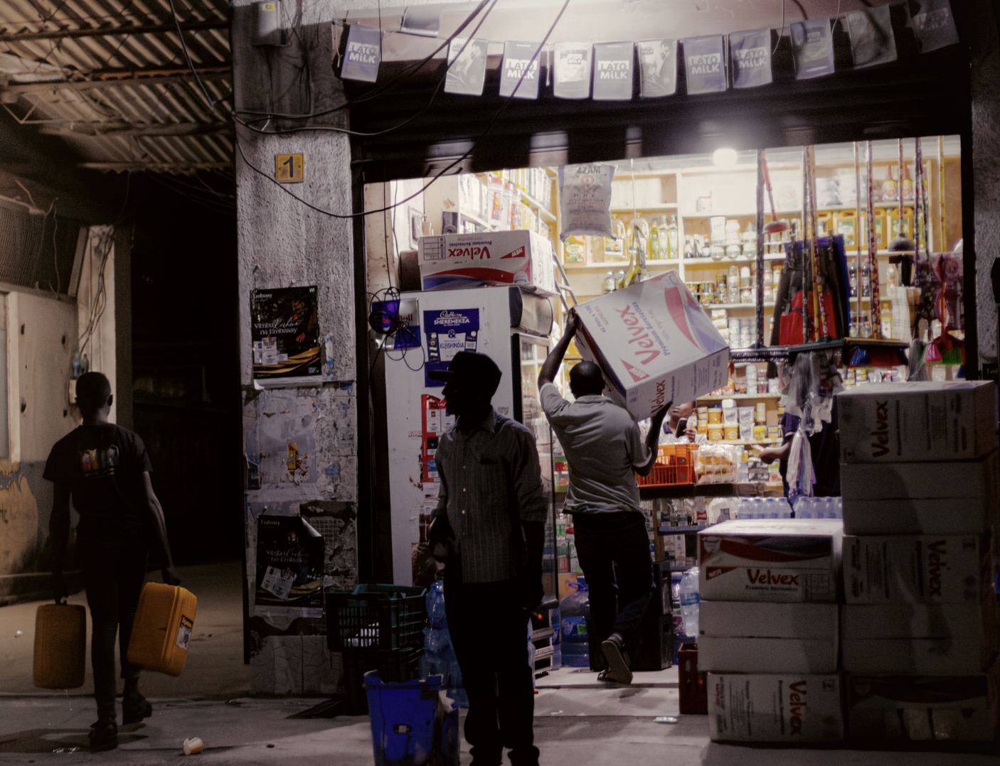 Night distribution: stock being moved into a supply point